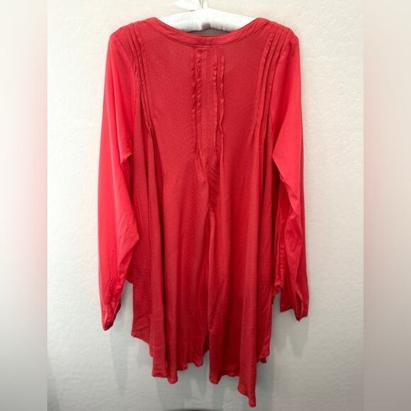 FREE PEOPLE | Coral Pink Pintuck Boho High Low Blouse NWT | Size Medium - Picture 6 of 9